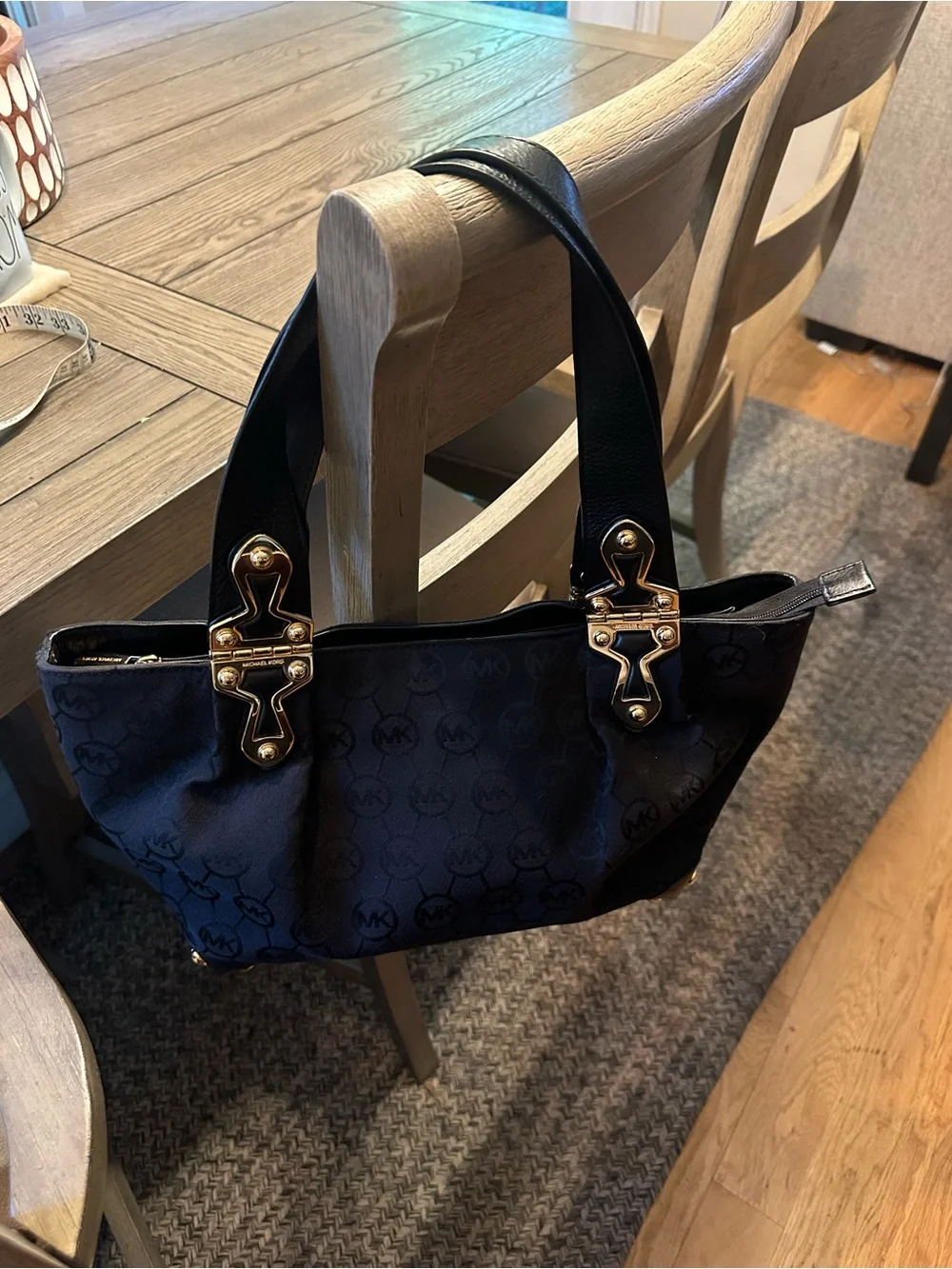 Michael Kors Black MK Logo Shoulder Bag with Gold-Tone Hardware